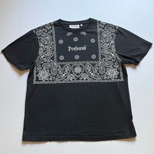 PROFOUND NY black boxy short sleeve logo bandana scarf paisley floral tshirt